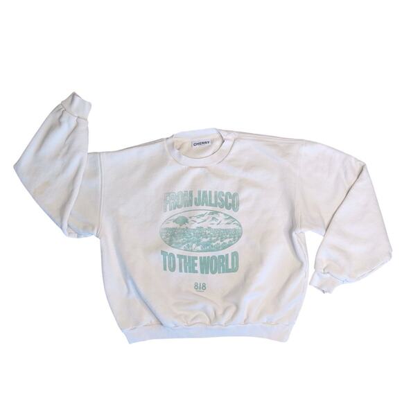 CHERRY LOS ANGELES x 818 TEQUILA Cream Crewneck Sweatshirt with Teal Print - Picture 1 of 11
